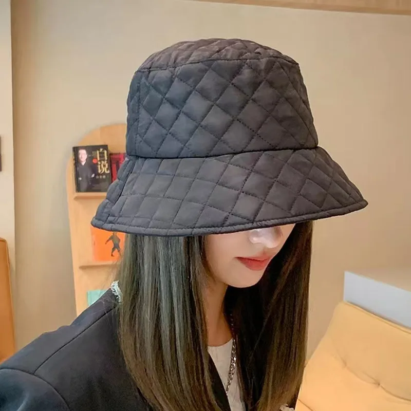 Winter Ultra Light Down Bucket Hats For Women Panama Fisherman Hat Outdoor Lady Cold Warm Basin Cap