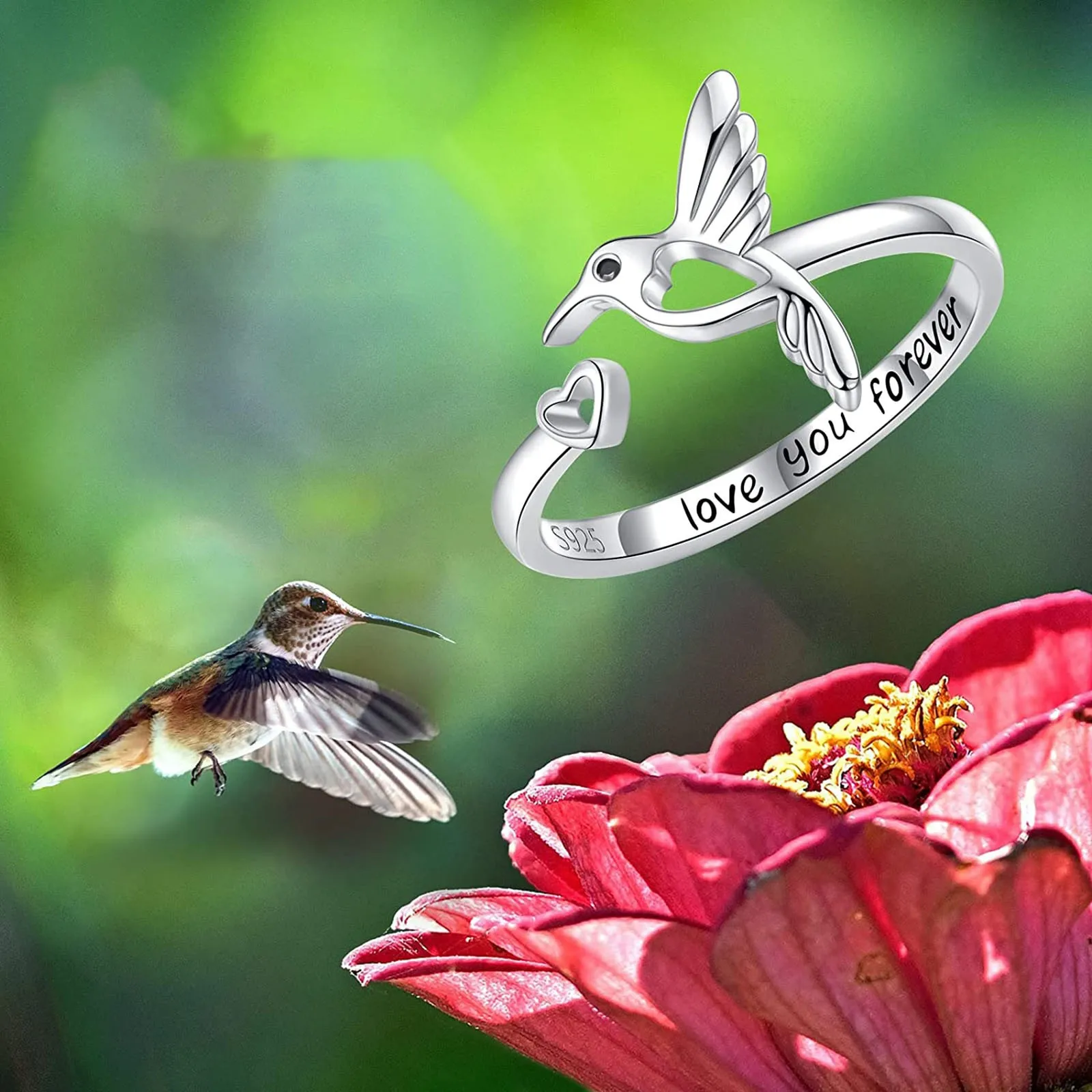 Hummingbird Heart Rings Opening Adjustable Exquisite Women's Versatile new 2025 Heart Love You Ring Jewelry Accessories Female 2023