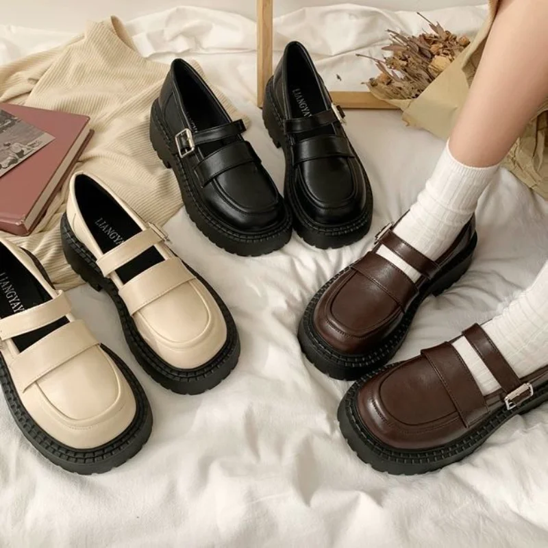 Ladies Summer Footwear Gothic Cute Mary Jane Shoes for Women 2023 Kawaii with Medium Heels Japanese Style Lolita Black Platform