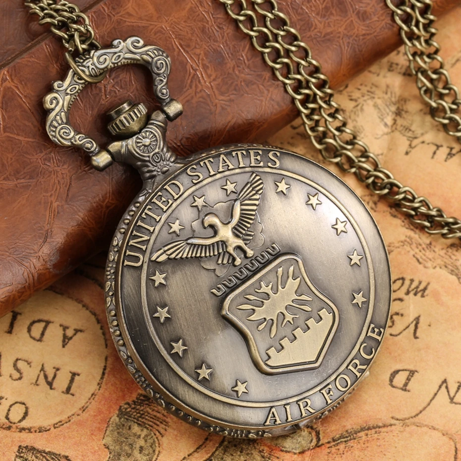 Retro Bronze Air Force Eagle Stars United State Quartz Antique Pendant 2025 Chain Army Pocket Watch new Souvenir Gifts For Male