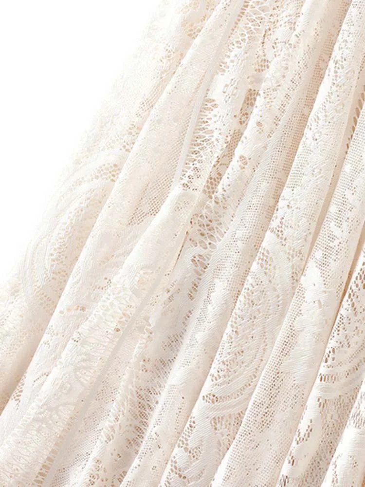 Spring Summer Women Lace Skirts Solid new High Waist Elastic Vintage Elegant Office Ladies White Black Chic 2025 Long Skirts Jupe Longue