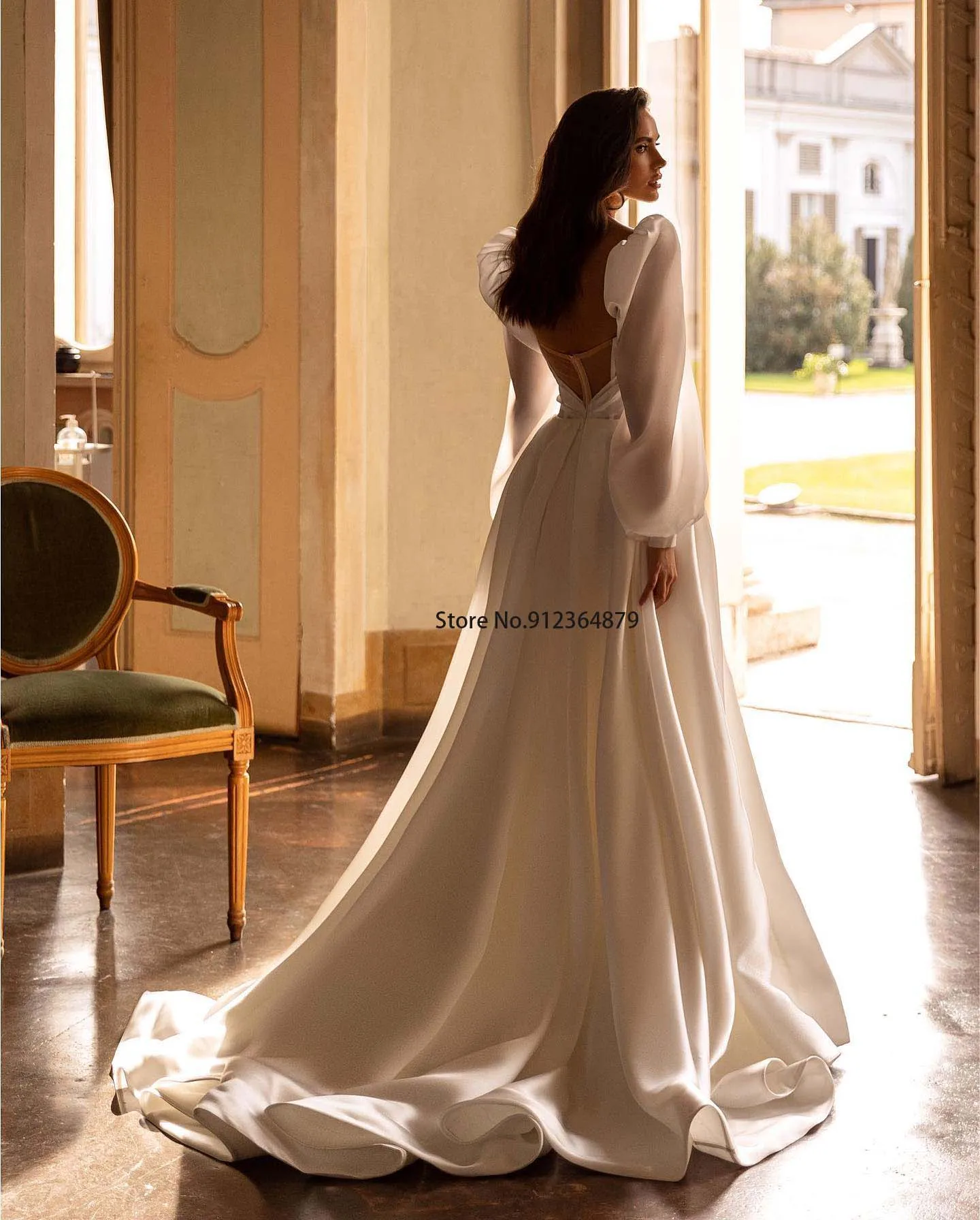2024 New Arrival Long Puff Sleevs Sweethart A e Wedding Dresses Side Slit Sweep Train Custom Made Vestido De Noival