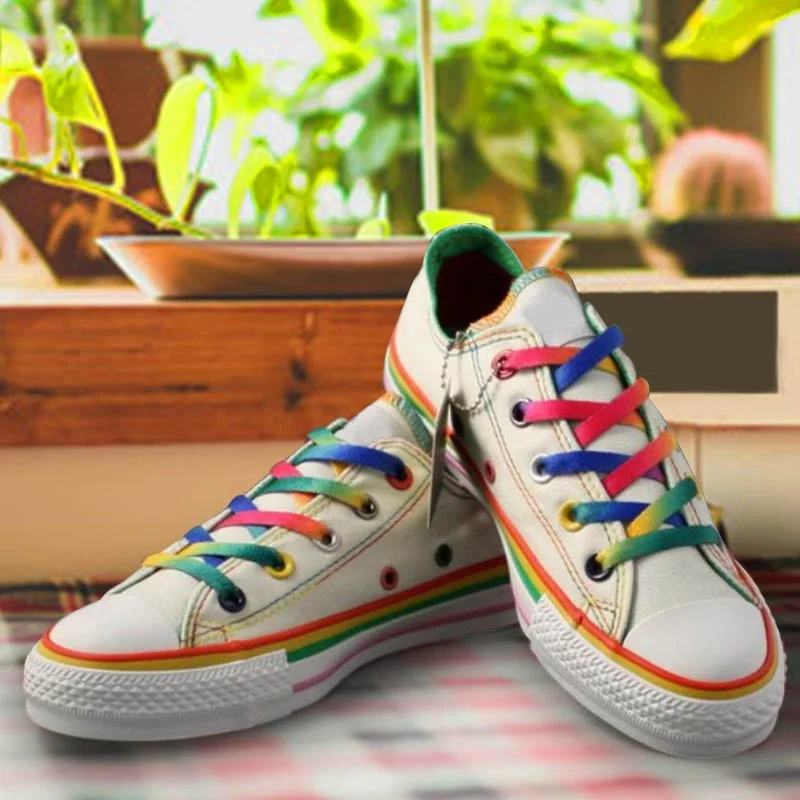 1Pair Colorful Shoelaces Rainbow Gradient Print Flat Shoe laces Chromatic Colour Sneakers Shoelace 80CM/100CM/120CM BC-1
