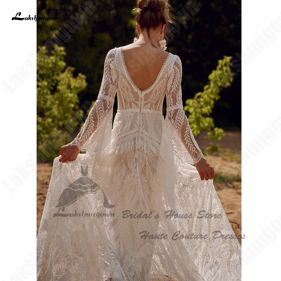 Lakshmigown Civil Bridal Boho Long Sleeve new Lace Mermaid Wedding Gowns V Neck 2025 Sexy Women Beach Wedding Dresses 2023 Open Back