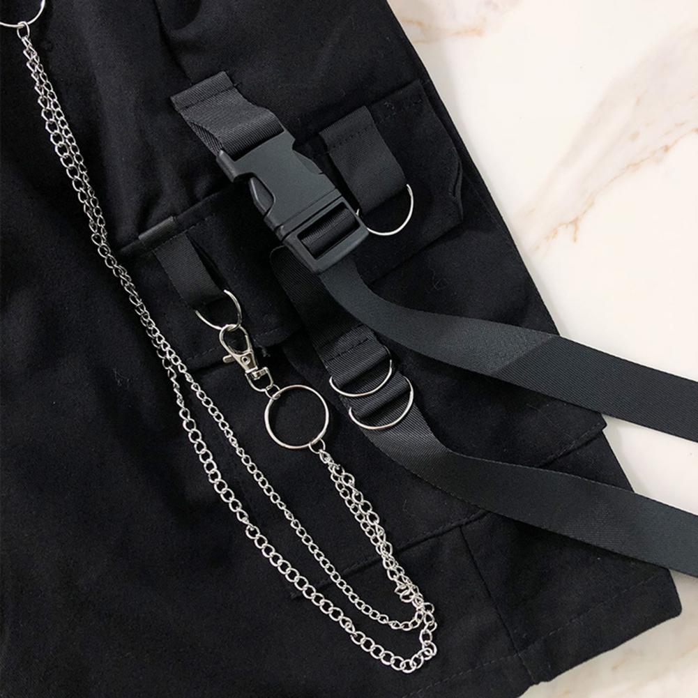 Men Shorts Multi Pockets Chain Strap Decor Casual Shorts Mid-Rise Elastic Waistband Male new Shorts Knee Length Men 2025 Cargo Short