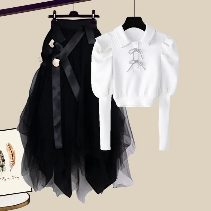 Large Size Women's new Spring Autumn Suit Women's Outfits 2 Piece 2025 Sets 2023 New Korean-style Long-sleeved Tops Skirt Two-piece Set