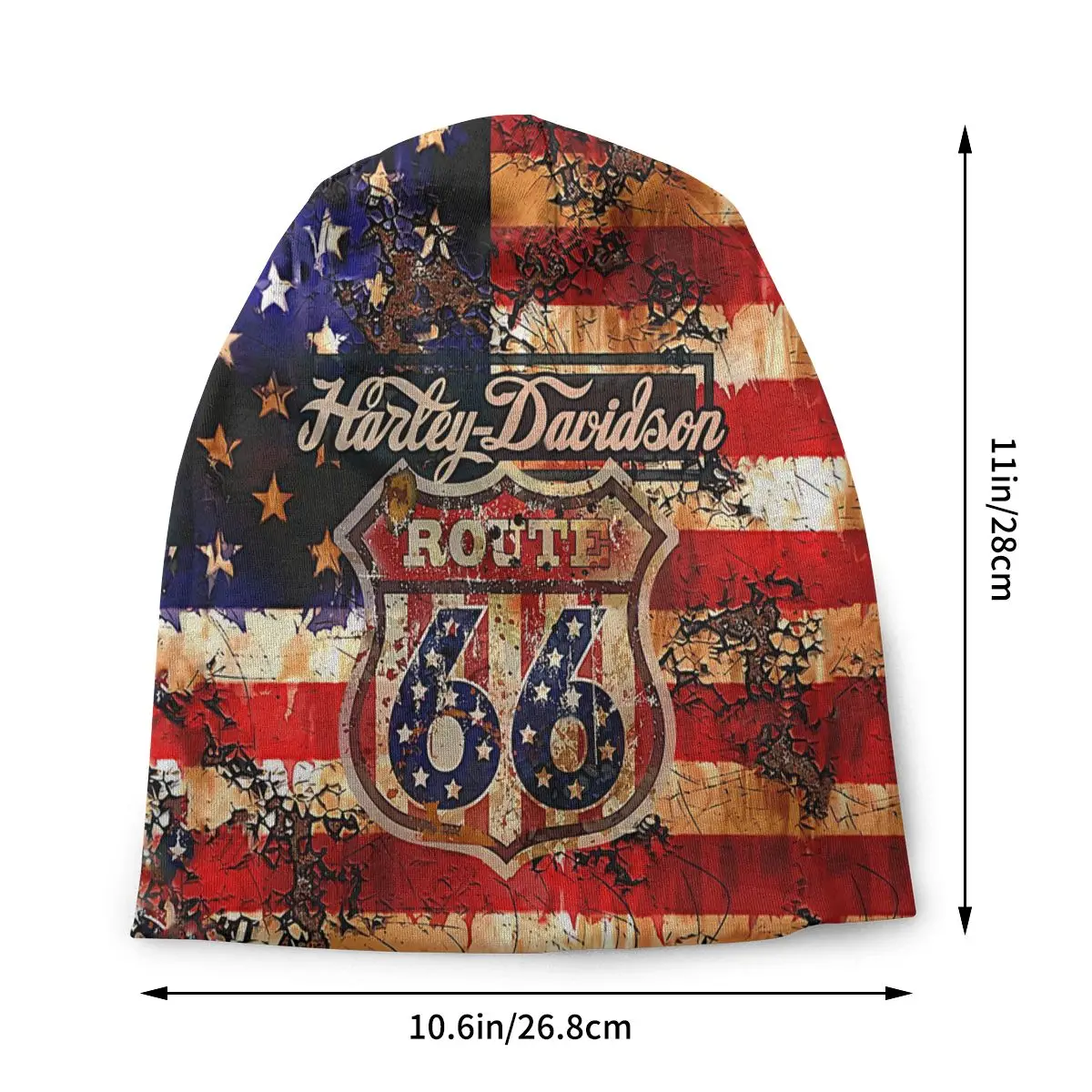 U S Route 66 US Flag Men Women Thin Beanies Windproof Ski Cap Double Layer Fabric Bonnet Hat