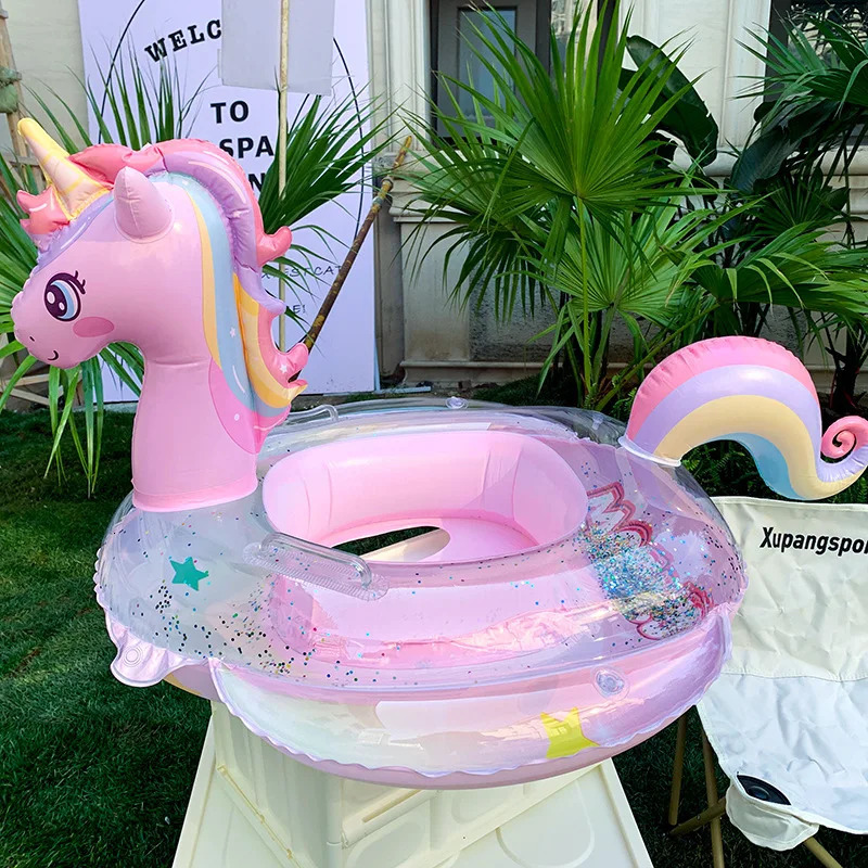 Inflatable Pool Float Baby Rainbow Sequined Unicorn Swim Ring for Kids Swimming Circle Children Toys Floating 240322