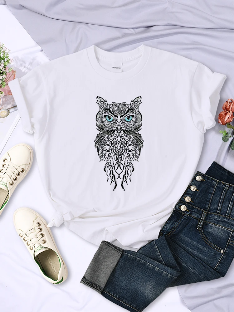 Dashing Owl Face Printing Womens new Tee Shirts Casual Breathable Sport 2025 Short Sleeve Summer Street Hip Hop Tops Female Tee Clothes