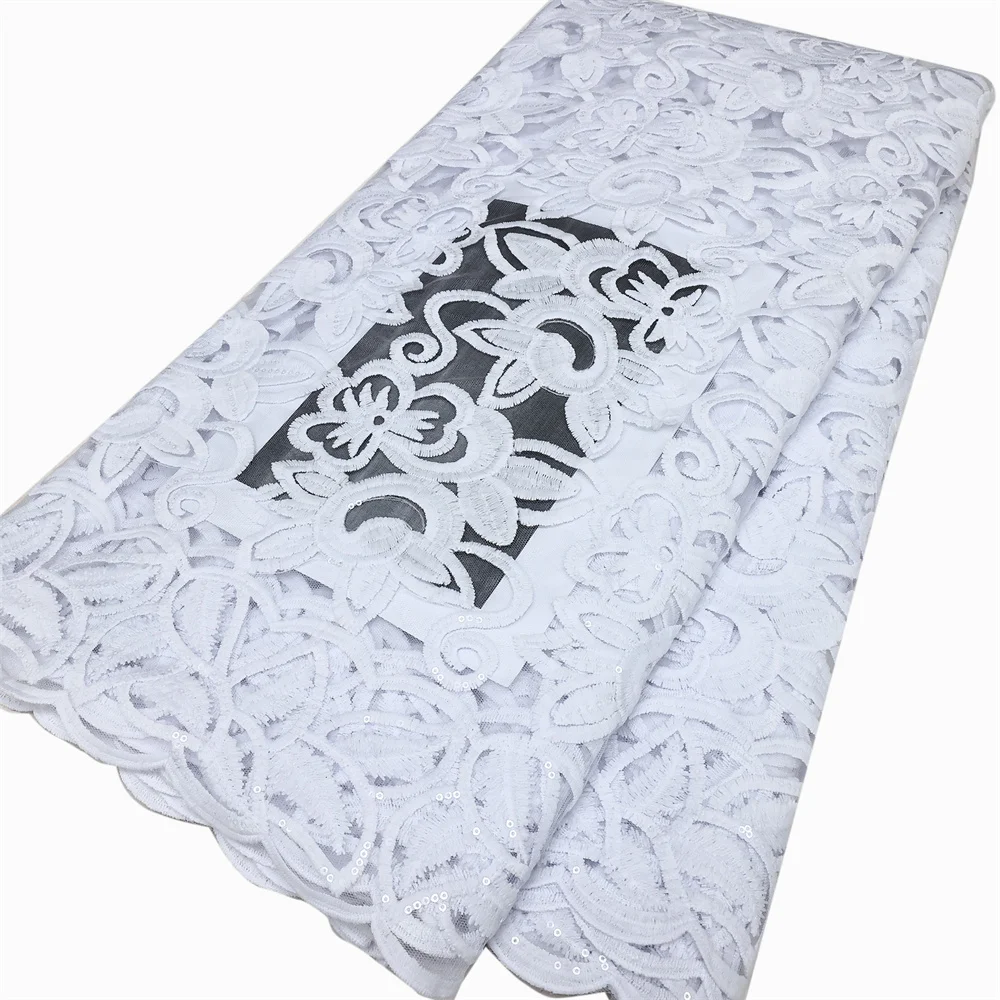 WHITE French Sequins Lace Fabric 2023 High Quality 5 Yards Nigerian Lace Fabric African Tulle Lace Fabric For Party Dress