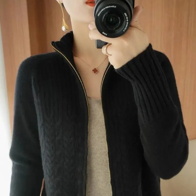Loose Oversize 75kg Knitwears Cardigan Elegant Casual Woman Knitted Long Sleeve Sweater Winter Fall New Soft Zipper Knit Coat