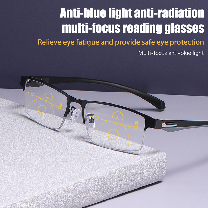 TR90 Titanium Multifocal Reading Glasses Progressive Bifocal Anti Blue Light Eyewear Men Women UV Protect Presbyopic Glasses