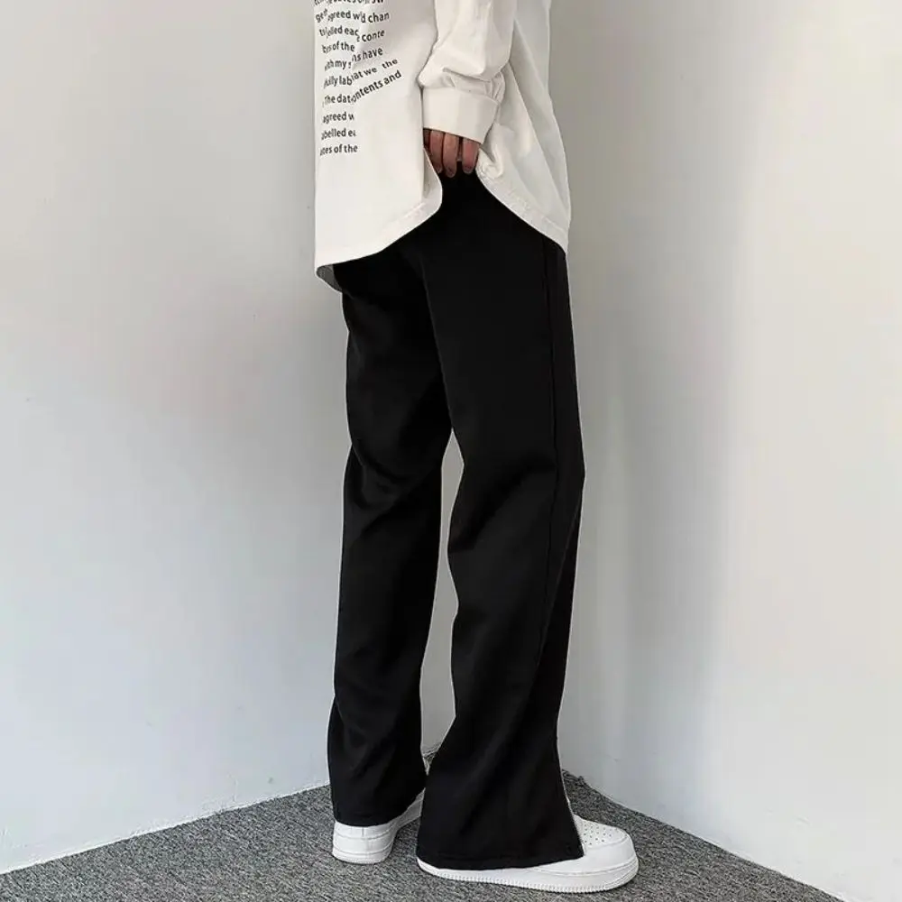 Korean Zipper Design Trendy Men Straight Pants Casual Chic Black Trousers new 2025 Personalized Trendy High Street Male