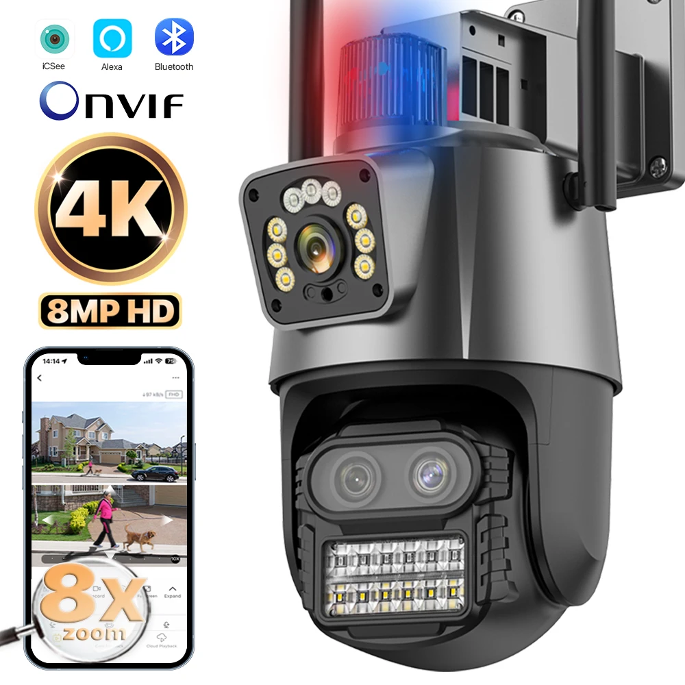 PTZ Camera WiFi 4K 9MP HD Outdoor IP Camera Dual Lens Dual Screen Video Surveillance CCTV Camera Human Detect Support Alexa