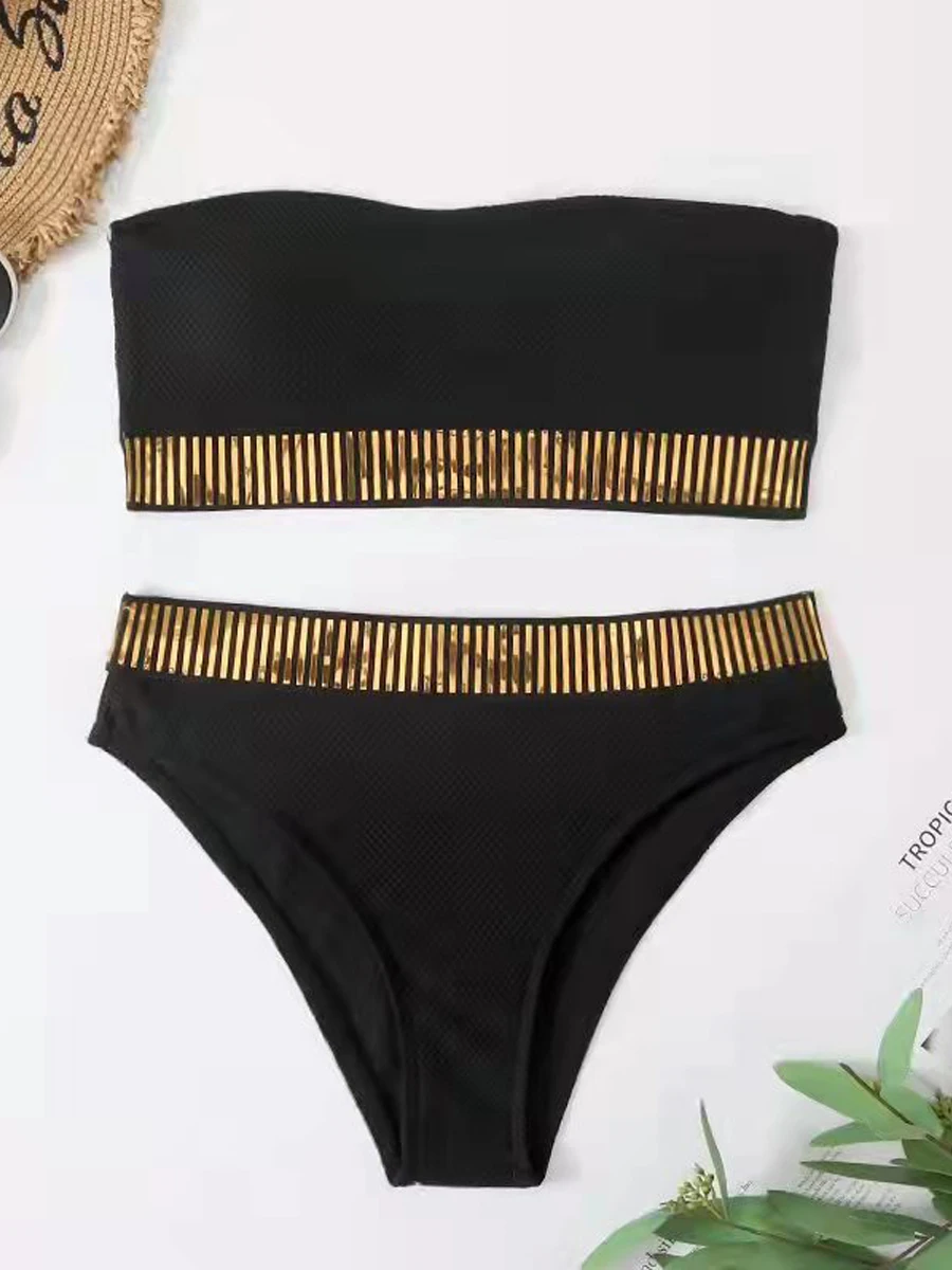 Sexy Bandeau High Waist Bikini new 2023 Women Triangle Swimsuit 2025 Detail Swimwear Padded Bathing Suit Female Solid Beachwear
