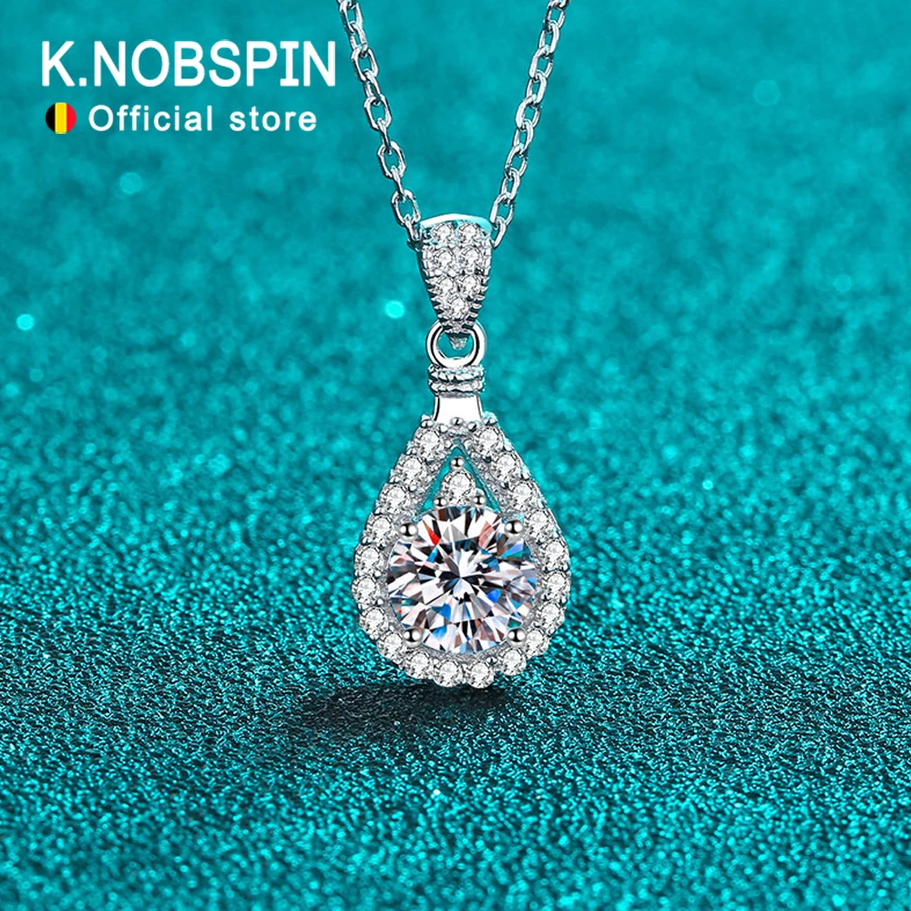 KNOBSPIN D VVS1 Moissanite Pandent Necklace for Woman Wedding Jewely with GRA new 2025 Sterling Sliver Plated white Gold Necklace