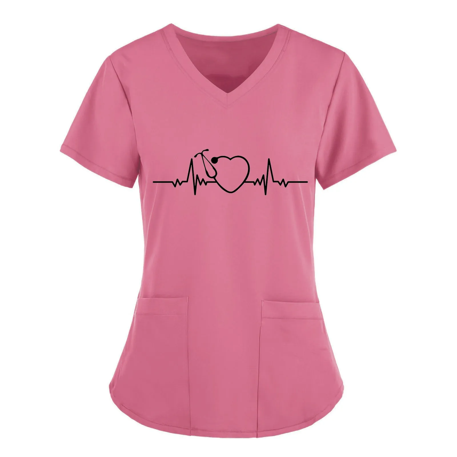 Nurse Uniform 2025 Women Short Sleeve Heartbeat new Print Working Uniform Pocket Blouse Scrubs Tops Nursing Medical Uniforms Accessories
