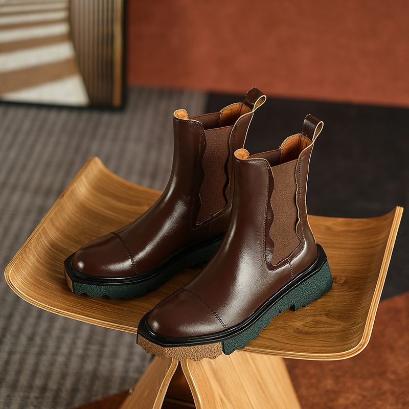 2024 Winter Shoes Genuine Leather Women Ankle atos De Mujer Flats Chunky Boots Platform shoes a135