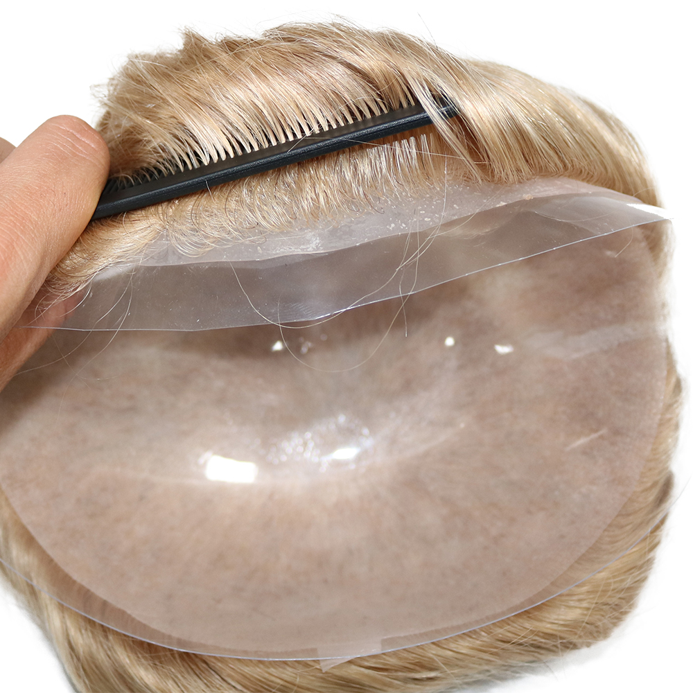 Mens Hairpieces Toupee for Men Blonde Human Hair Mens Wigs Real Hair Replacement System Human Hair, Thin Skin 0.03mm V-looped