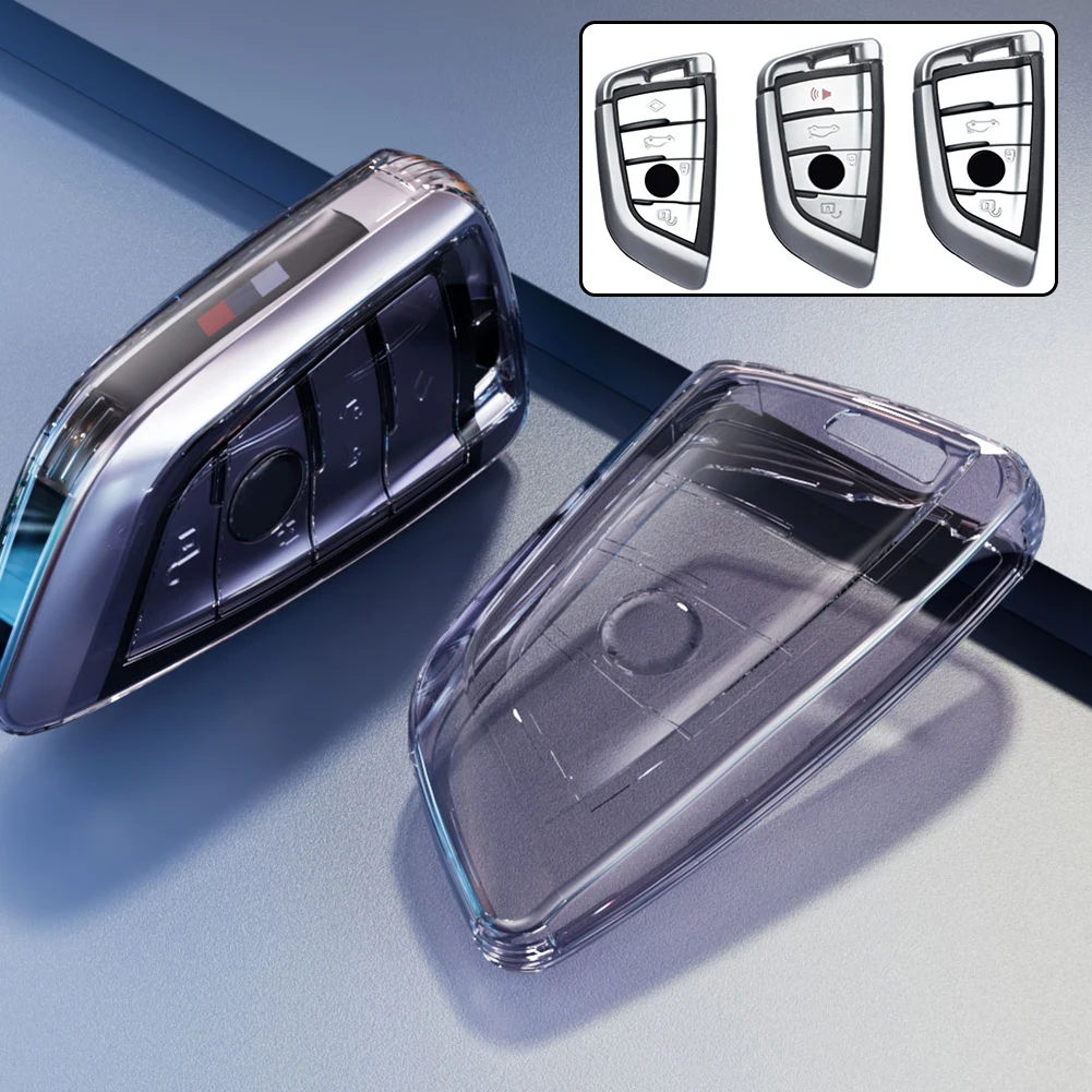 1PCS TPU Transparent Car Key Case Cover Holder Shell For BMW F20 G20 G30 X1 G05 X6 X7 Auto Accessories Holder Shell Keychain