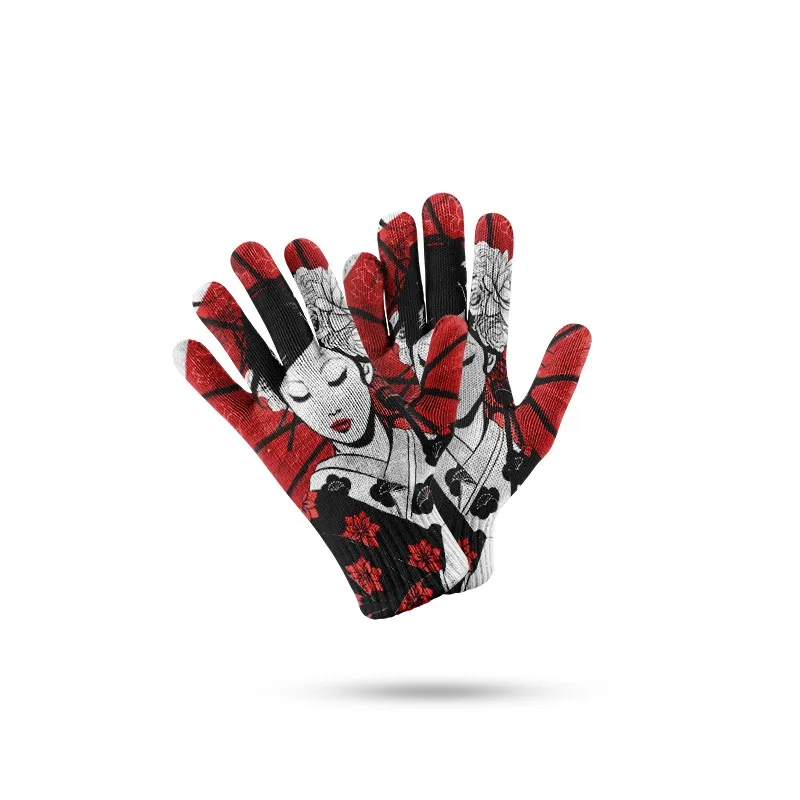 Japanese Cats 3d Printed new Knitted Gloves 2025 High Quality Garden Cycling Labour Thick Gloves Polyester Winter Funny Outdoor Gloves