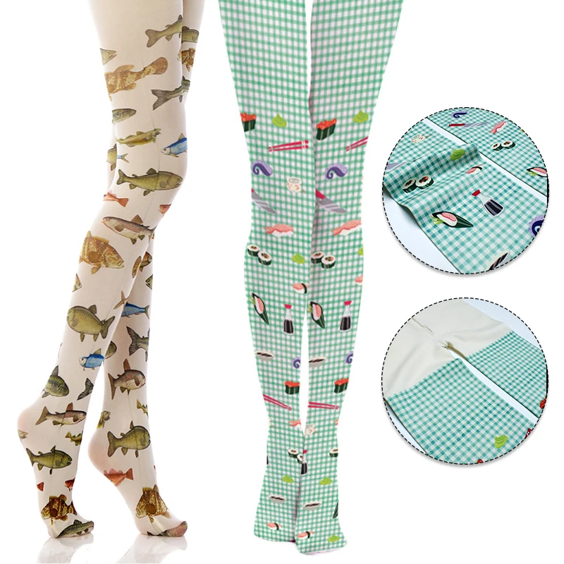 Sweet Lolita Print Pantyhose Sexy Japanese Harajuku Stretch Tights Women Y2K Girls Yoga Pants Tattoo Pantyhose Xmas Sotckings