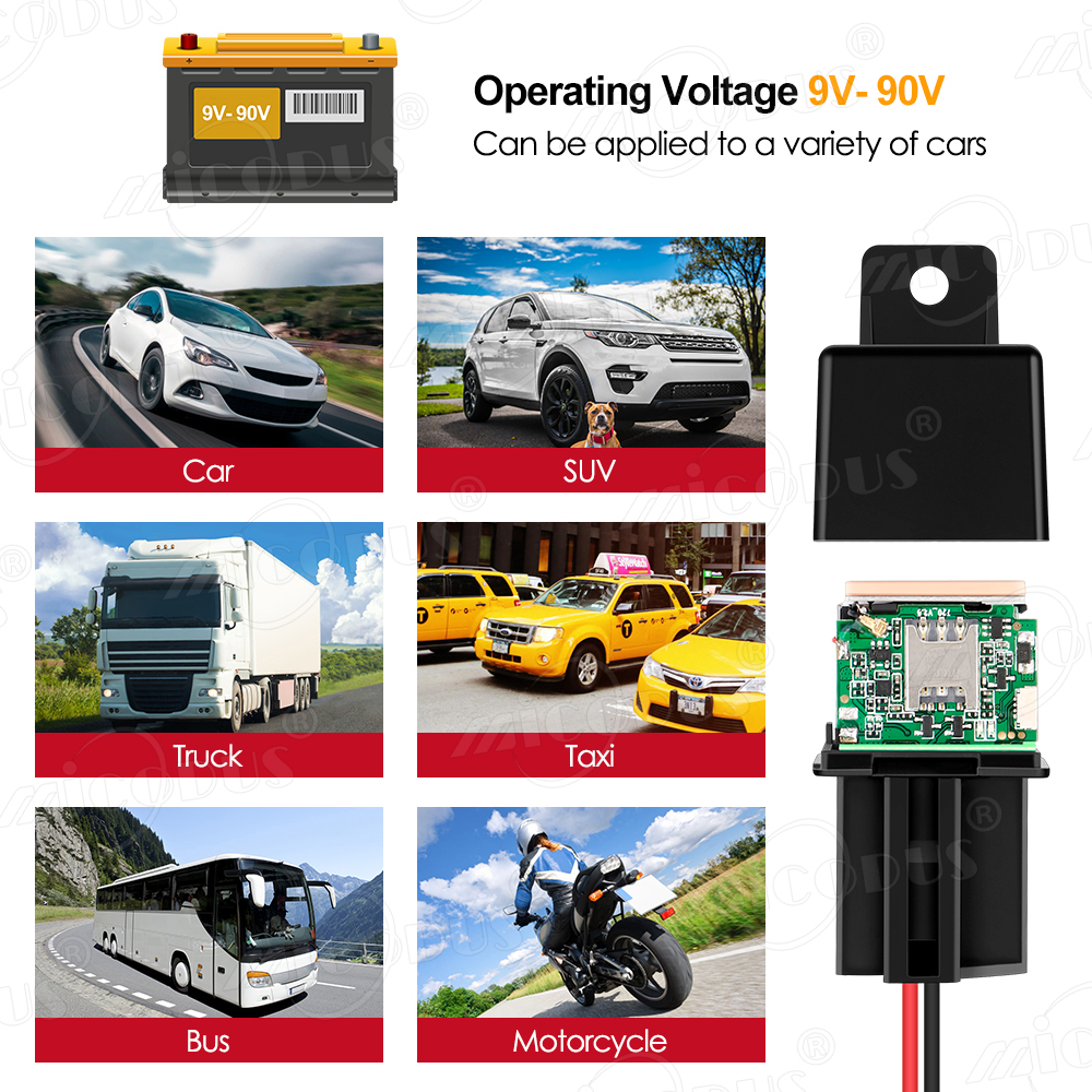 Micodus Mini Vehicle Motorcycle Car GPS Relay Tracker Easy to hide MV740 9-90V Vibrate Cut Line Alert Geo fence Alarm Free APP