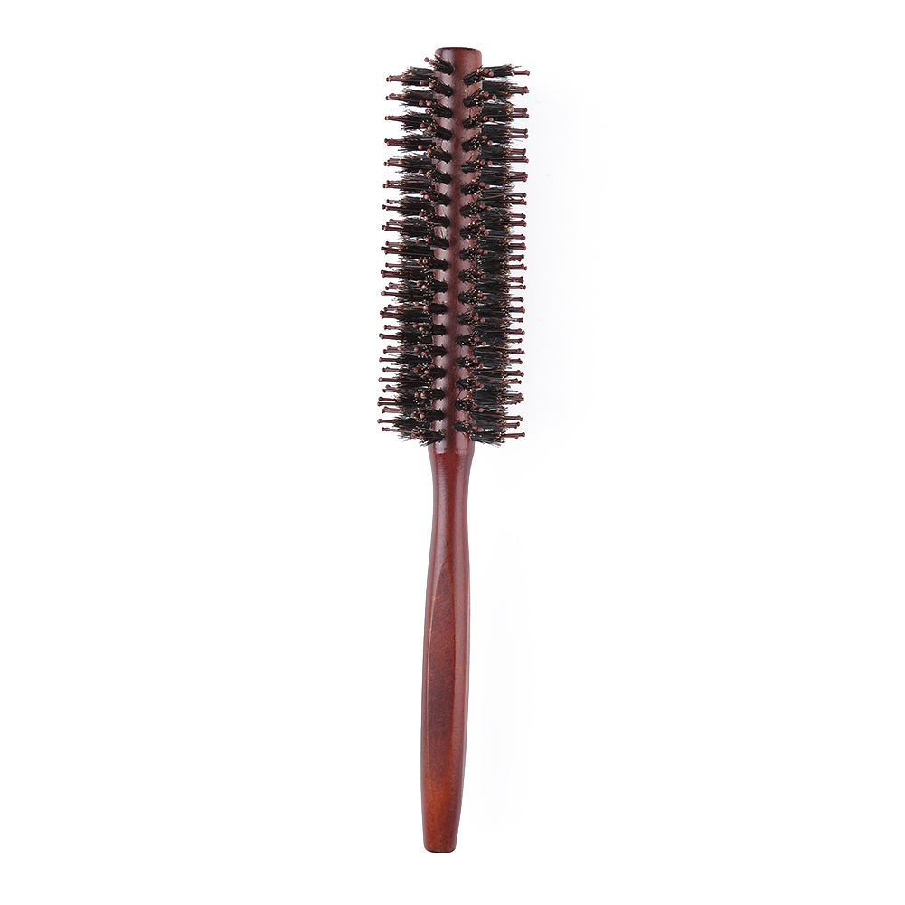 Round Anti-static Curly Comb Twill with Wooden Handle for Hair Styling Curling Tool Portable Bristles Hair Brush Comb