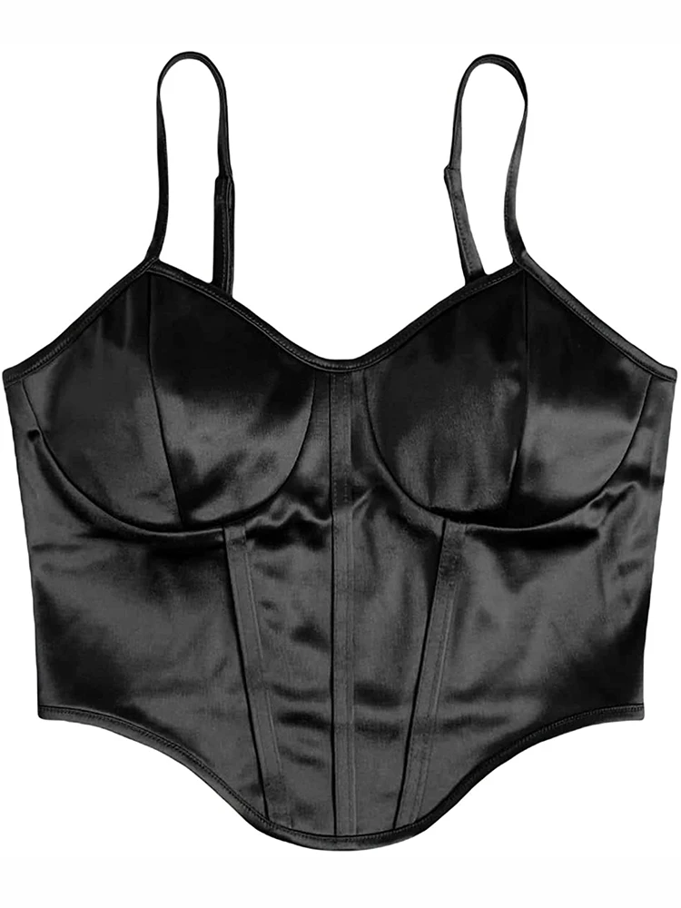 Y2K European and American street traf top women's arc stitch hem satin commuter casual suspender vest clothes design coquette