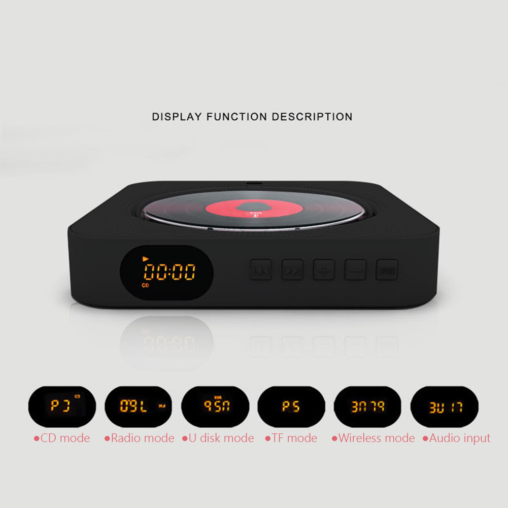 Portable CD Music Player Wall Mounted Bluetooth-compatible 5.1 3.5mm Music Player FM Radio Stereo Speaker CD Player with Bracket
