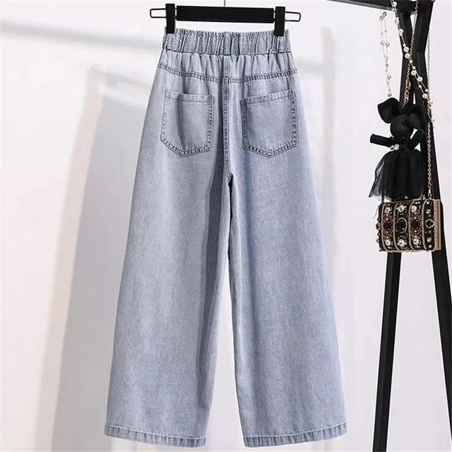 Elastic High Waist Ankle-Length Straight Jeans For Women Oversize 5xl Baggy new Wide Leg Denim Pant Casual 2025 Vaquero Korean Pantalones