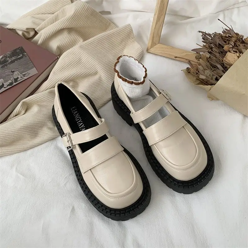 Ladies Summer Footwear Gothic Cute Mary Jane Shoes for Women 2023 Kawaii with Medium Heels Japanese Style Lolita Black Platform