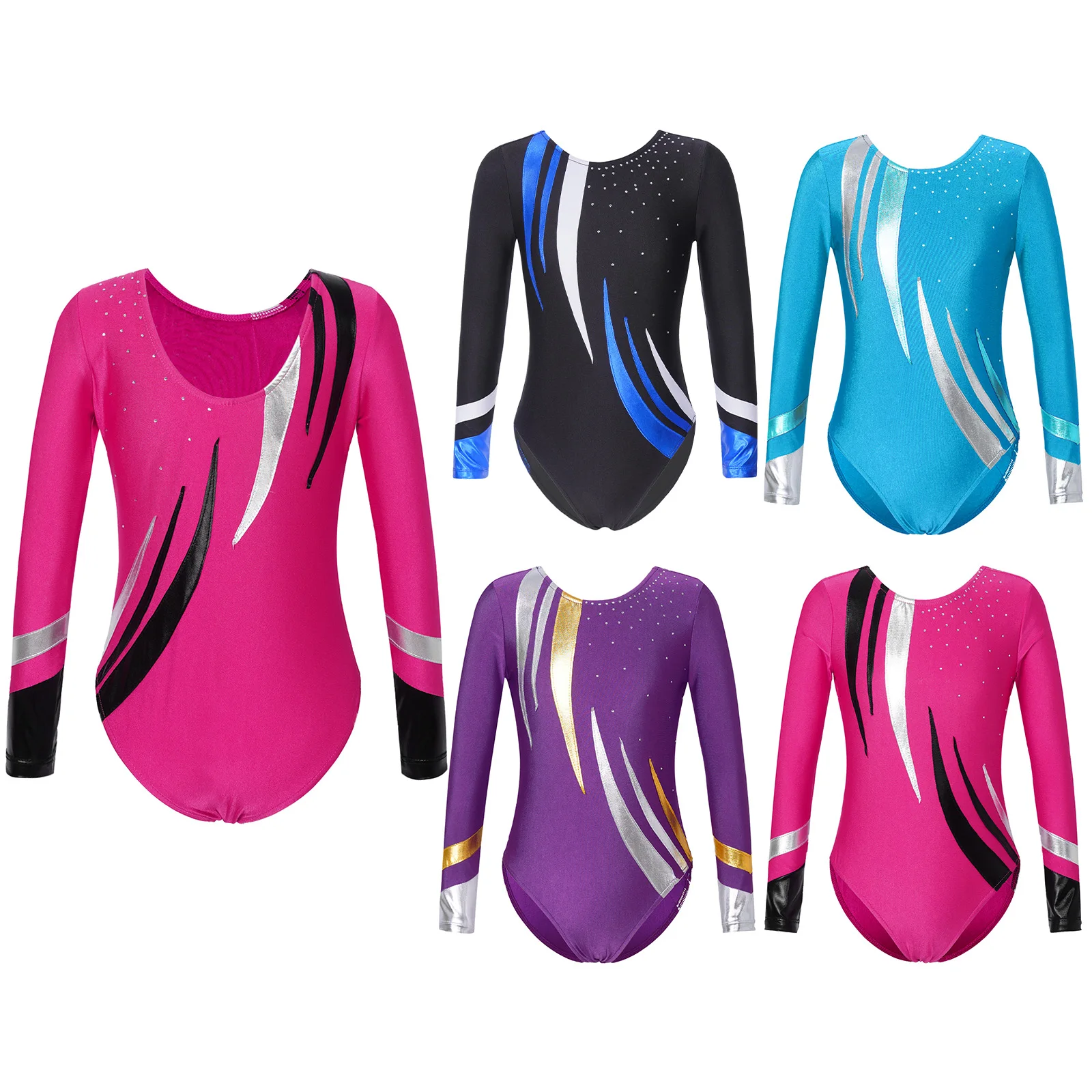 Girls Kids Shiny Gymnastic Suit Long Sleeve 2025 Leotard Ballet Bodysuit Children's Artistic Gymnastics new Tracksuit Performance Costume