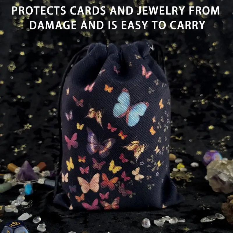Butterfly Printed Tarot Card Storage Bag Dices Bag Tarot Card Holder Jewelry Pouch Velvet Mini Drawstring Gift Bag Board Game
