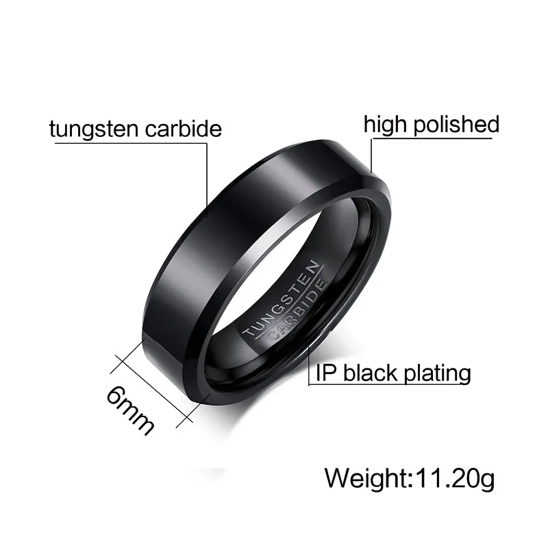 Vnox Black Tungsten Carbide Men's Ring Wedding Engagement Ring for Man Jewelry 6mm Wide Anillos