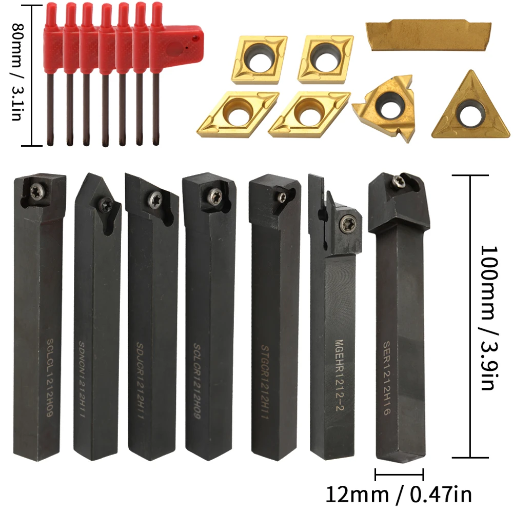 21PCS Shank Solid Carbide Inserts Wrench DIY Set Metal Steel Lathe Boring Bar Holder 10mm /12mm /16mm Turning Tool lathe Tools
