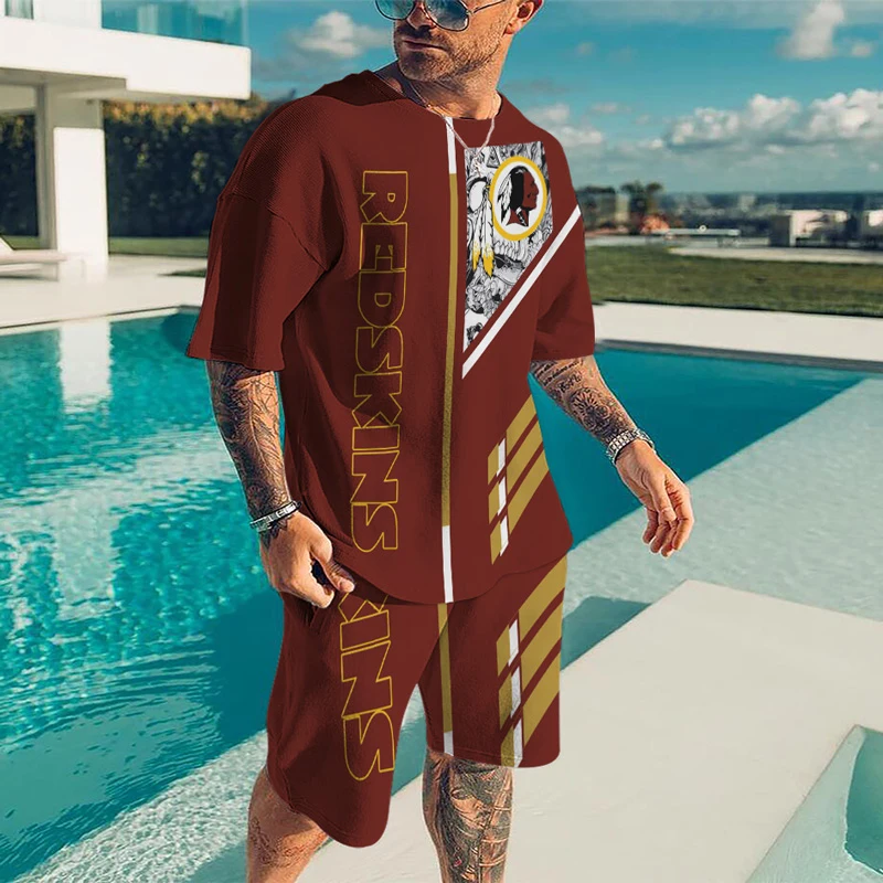 Men's Sportswear Suit Rugby 3D Printed Casual Round Neck Short Sleeve T Shirts Short 2 Piece Sets Beach Oversized Men Clothing