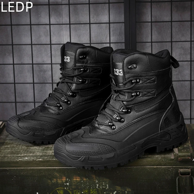 Men's Large Size Outdoor Field Training Hiking Military Boots High-top Hiking Outdoor Wear-resistant Comfortable Breathable