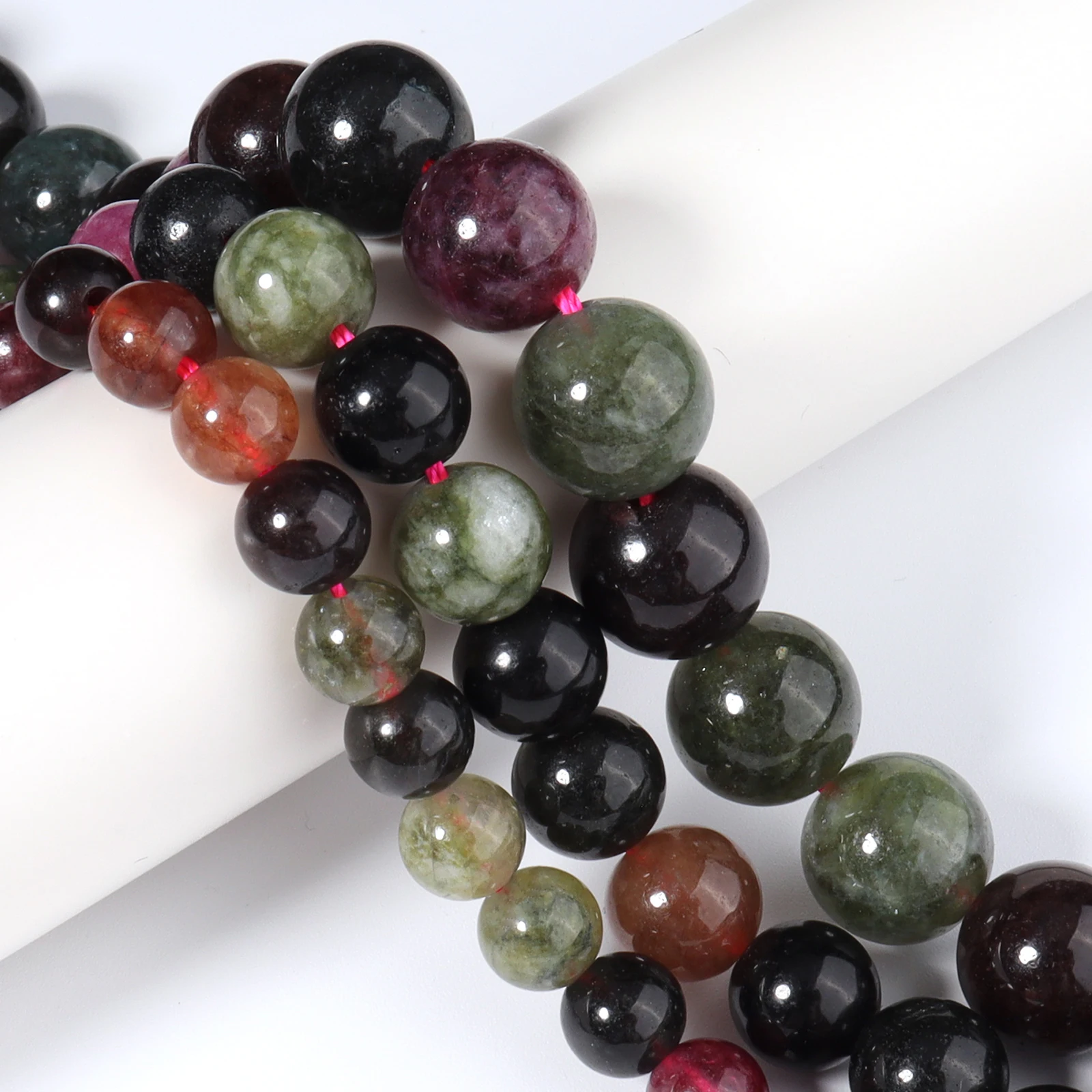 Natural Stone Dark Colorful Tourmaline Round Loose Spacer Beads For Jewelry Making DIY Handmade Bracelet Accessories 6/8/10mm