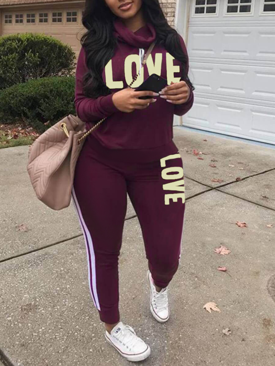 LW Plus Size 2023 Women's Tracksuit Chain Print Drawstring Pants Set Female Autumn Sport Pants for Women Two Piece Pants Sets