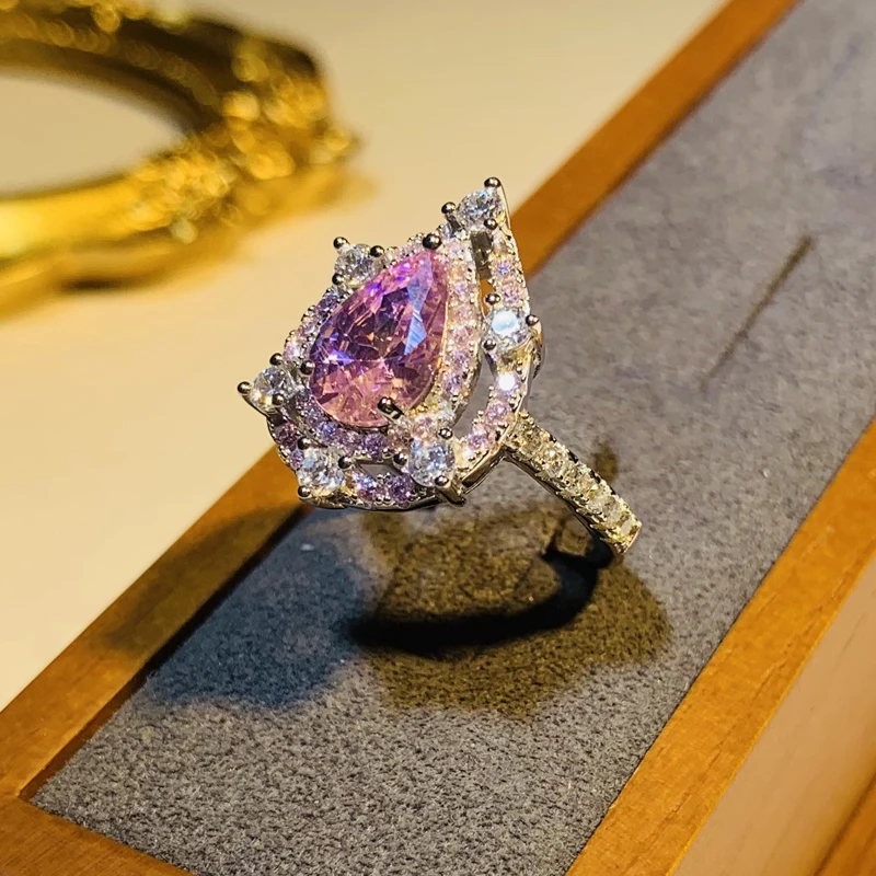 CAOSHI Gorgeous Pink 2025 Crystal Finger Ring Female Delicate Bridal Wedding new Accessories with Delicate Design Graceful Jewelry Gift