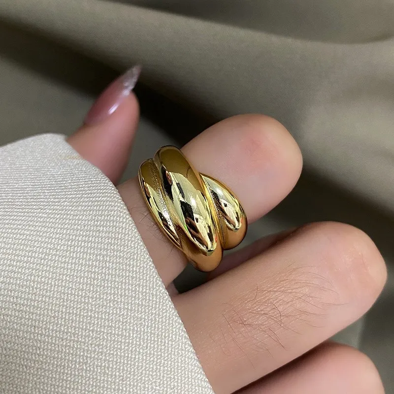 LIVVY New Sier Color Minimalist Smooth Irregular Waves Opening 2025 Adjustable Ring For Women Index Finger new Jewelry Accessories Gift
