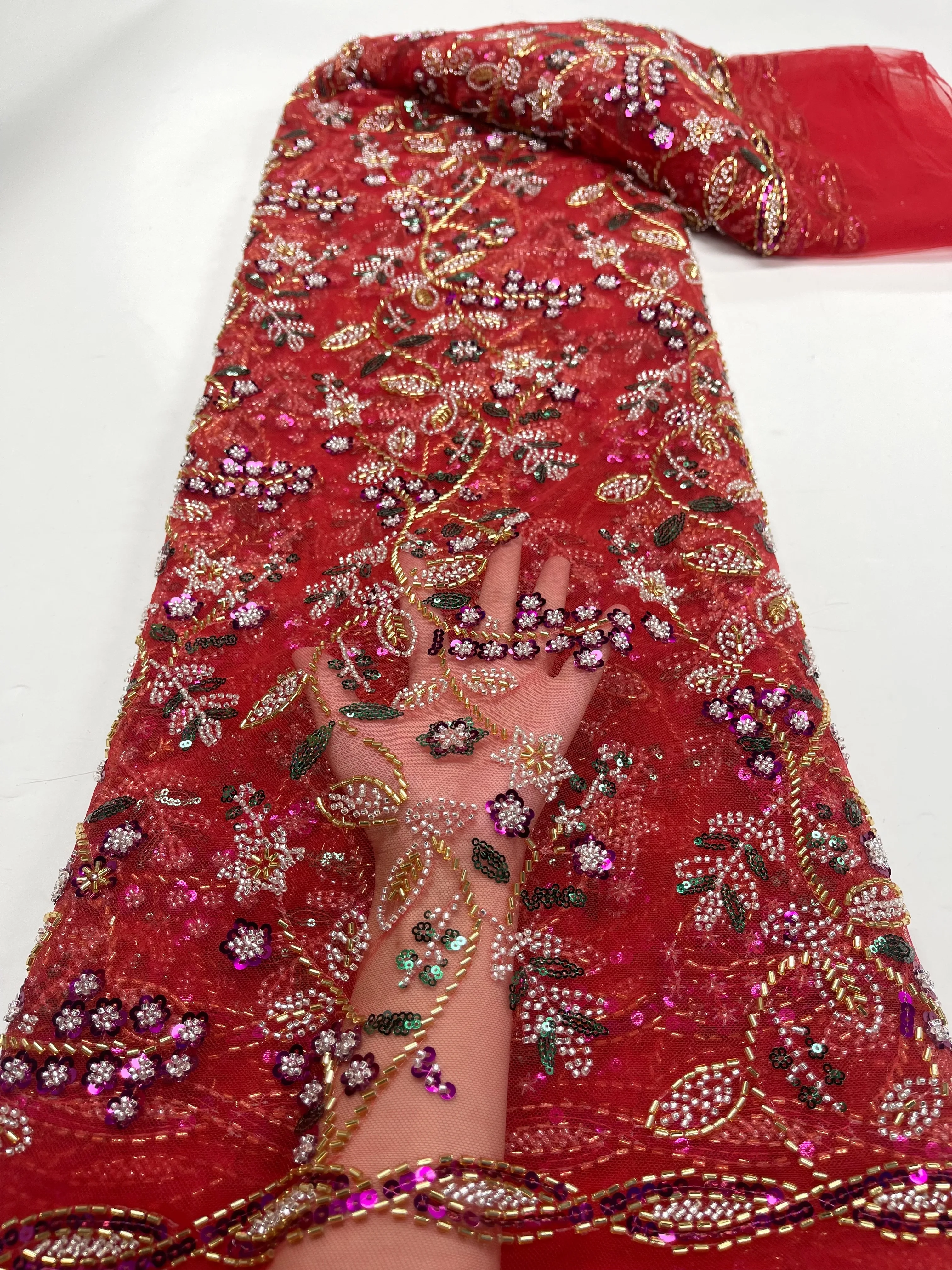 African Sequins Beaded Lace Fabrics 2023 High Quality Sequence Embroidery French Nigerian Lace Fabric For Wedding Sewing JY45K