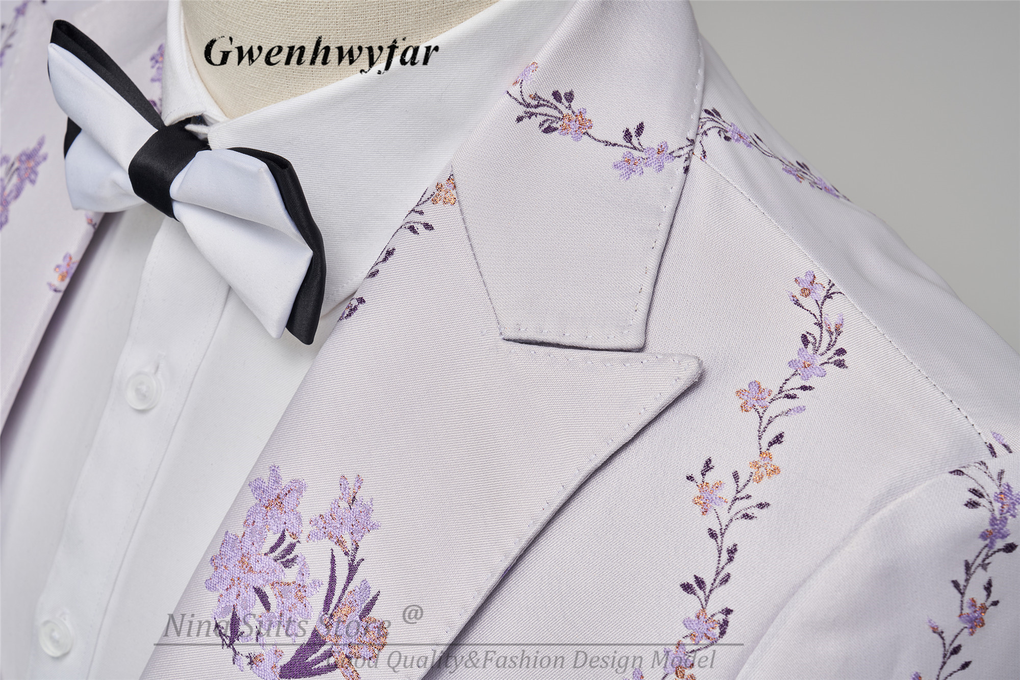 G&N 2023 New Series Men Suits Blazer Beautiful new Lilac Purple Floral Pattern Tuxedos 3 2025 Pieces Formal Party Costume Homme Slim Fit
