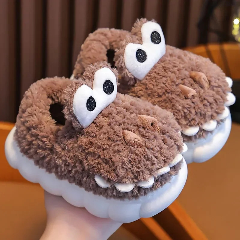 Non Slip Kids Boys Girls Home Fashion Casual Shoes Cute Cartoon Little Dinosaur Cotton Slippers Girls Winter Thick Sole Shoes 240318