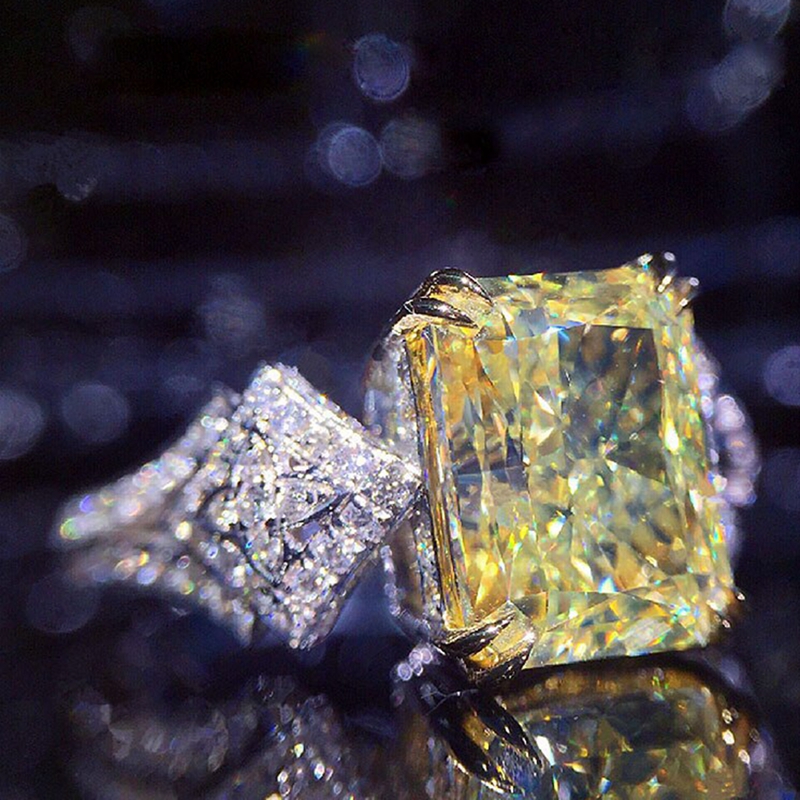 Novel Design Yellow Cubic Zirconia Square Stone Women's Ring Wedding Ceremongy Party Finger Accessories Statement Jewelry