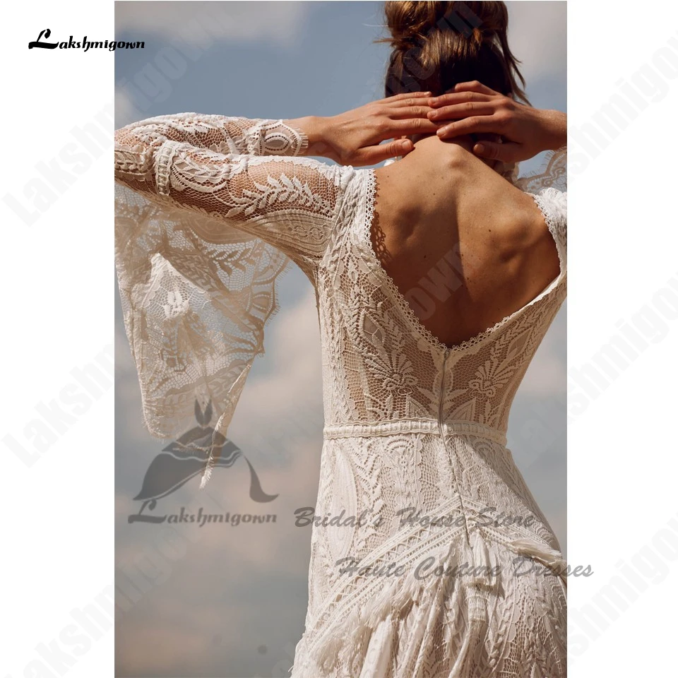 Lakshmigown Civil Bridal Boho Long Sleeve new Lace Mermaid Wedding Gowns V Neck 2025 Sexy Women Beach Wedding Dresses 2023 Open Back