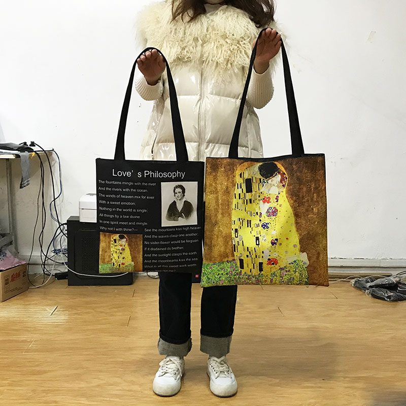 Famous Oil Painting Women Shopping Bags Casual Tote Portable Shoulder Versatile Work Sack Summer Beach Handbag
