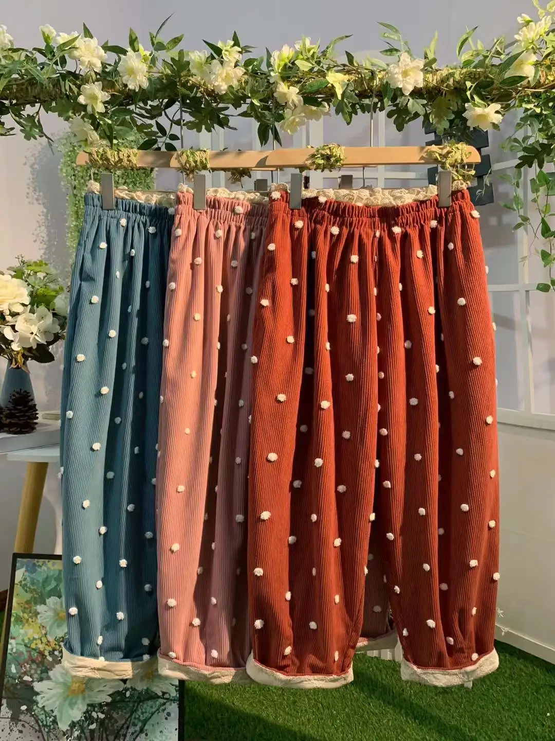Spring new Autumn Sweet 2025 Corduroy Pants Women Elastic Waist Ankle-length Pants