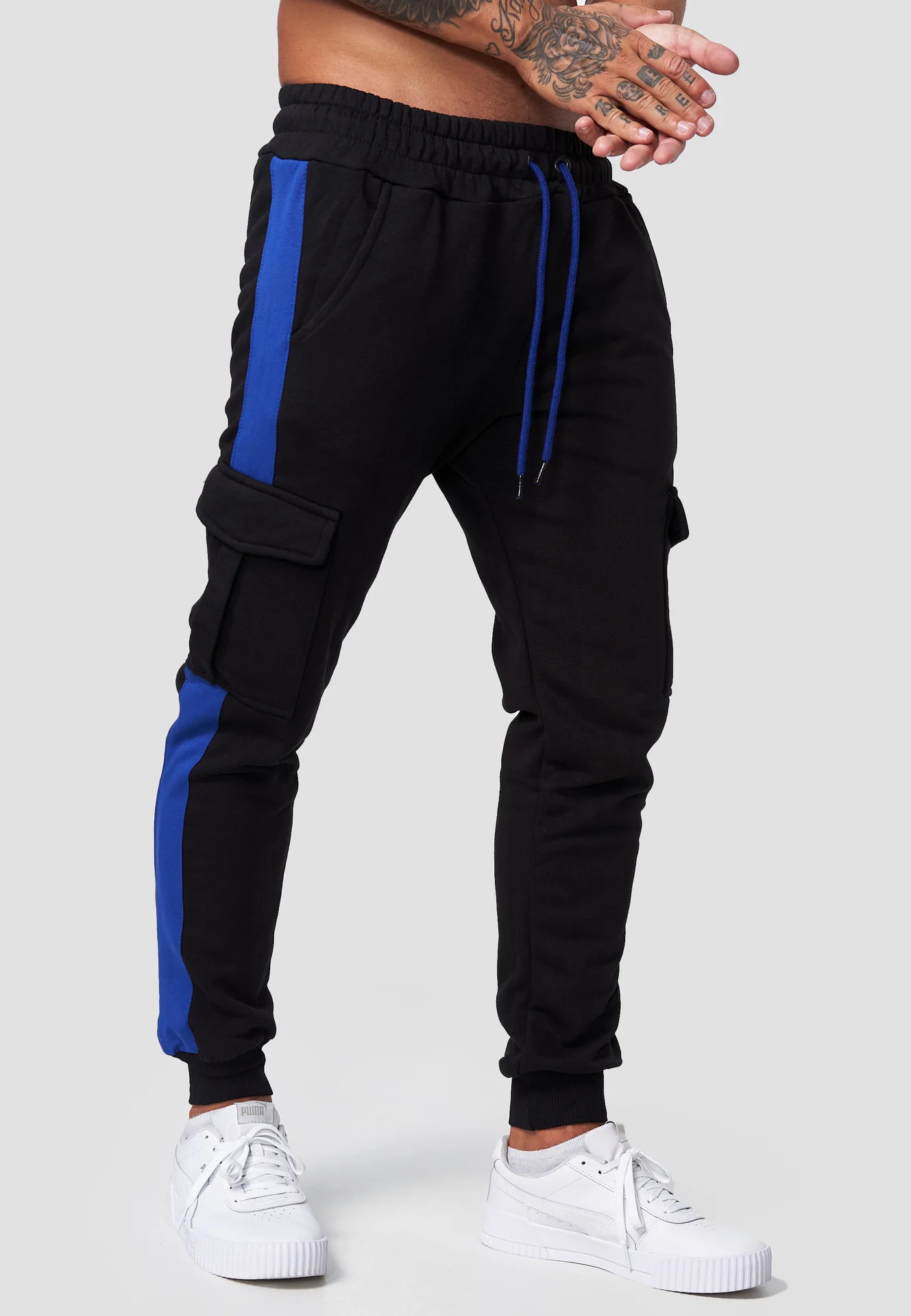 2023 Winter New Men's Sports Casual Multi-pocket Plus Fleece Cargo Pants Men's Color Pants Pull Rope Leisure